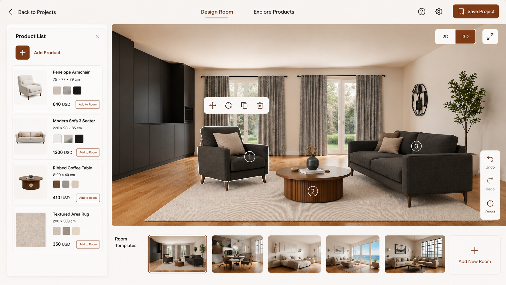 Interactive Design Room for Interior Furniture Layout
