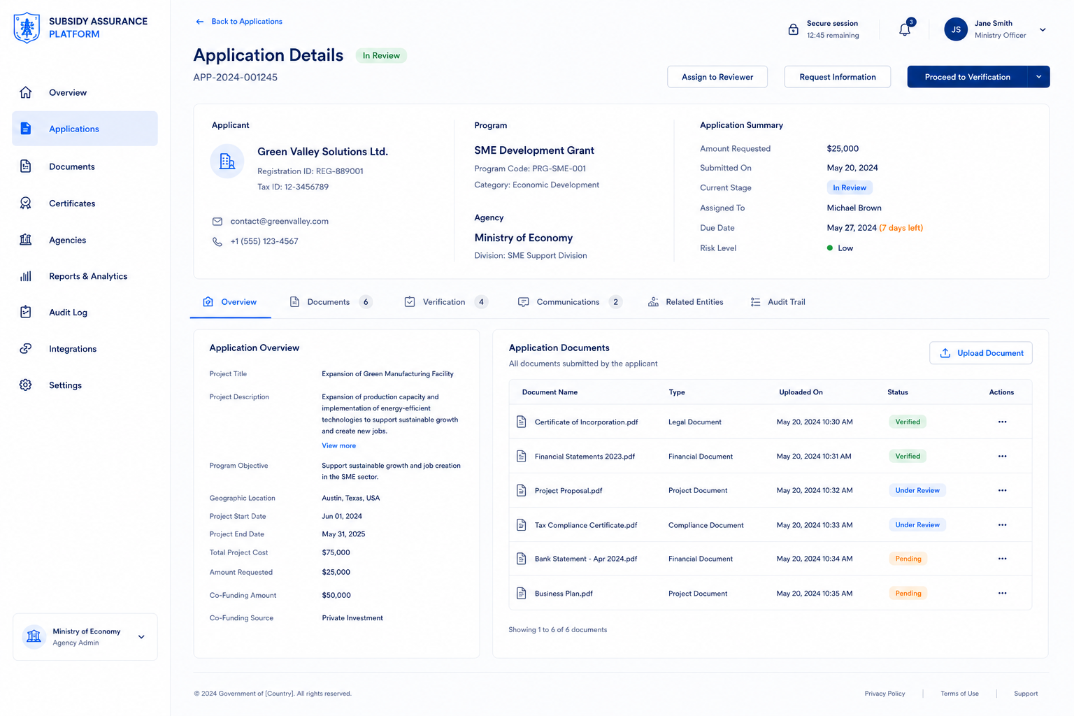 Subsidy Application Dashboard