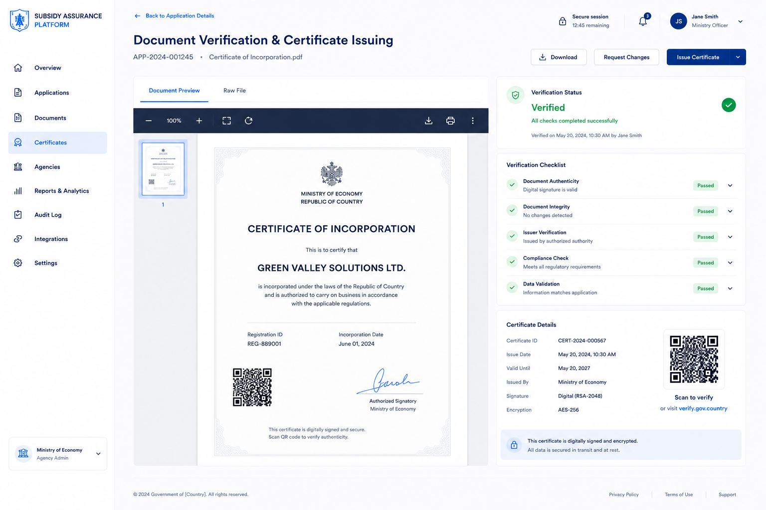 Certificate verification and document upload